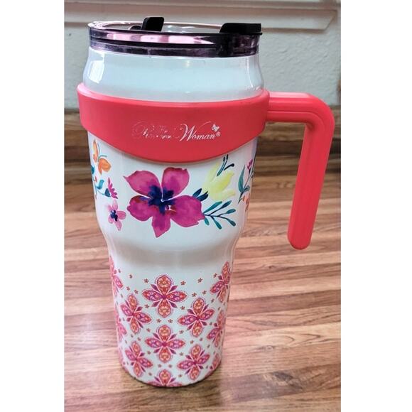 The Pioneer Woman 40oz Folk Geo Pink Stainless Steel Insulated Tumbler Handle - Picture 6 of 14